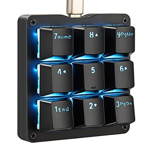 Koolertron Mechanical Numpad Macro Keyboard, 9-Key Numeric Keypad LED Backlit Gaming Keyboard, Fully Programmable Number Pad Keyboard, Computer High Ground Mechanical Macro Number Keypad - color: Black/Red Switches/Blue LED