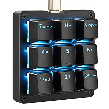 Koolertron Mechanical Numpad Macro Keyboard, 9-Key Numeric Keypad LED Backlit Gaming Keyboard, Fully Programmable Number Pad Keyboard, Computer High Ground Mechanical Macro Number Keypad - color: Black/Blue Switches/Blue LED