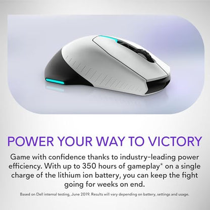 Alienware Wireless Gaming Mouse AW610M, 16000 DPI, 7 Buttons | USB Wired, Optical Sensor, Auto-Calibration, 16.8M AlienFX Lighting, 350-Hour Battery, 400 IPS, Lunar Light - color: AW610M - Lunar light