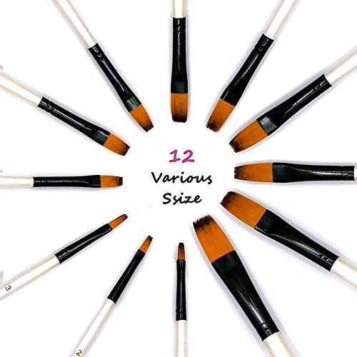 GETHPEN Flat Paint Brush Set for Acrylic Watercolor & Oil Painting,12pcs | Flat Paint Brush Set, Art Painting Brushes for Acrylic, Watercolor, Oil, Gouache, Craft, Detail, Face Body Painting - style: Flat