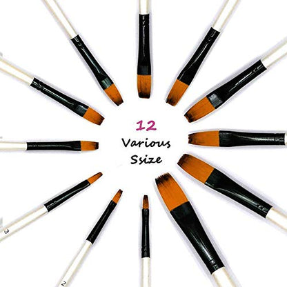 GETHPEN Flat Paint Brush Set for Acrylic Watercolor & Oil Painting,12pcs | Flat Paint Brush Set, Art Painting Brushes for Acrylic, Watercolor, Oil, Gouache, Craft, Detail, Face Body Painting - style: Flat