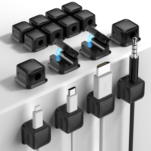 16 Pack Cord Organizer, Magnetic Cable Clips, Under Desk Management, Black | 0.27in Cable Compatible,Strong Adheive Wire Holder Keeper,Easy Open Phone Charger Holder for Home Car Desk Nightstand Office - color: Black, size: 16Pack