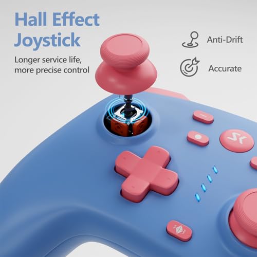 CHENGDAO Wireless Switch Controller for Switch/Lite/OLED/Switch 2/PC, Hall Effect Triggers & Joysticks/Wake-Up Function/Turbo, Switch 2 Controller with 2.4G Adapter/2 Macro Buttons, 2 Pack - color: Blue&Blue