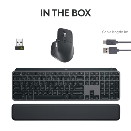 Logitech MX Keys S Combo - Performance Wireless Keyboard and Mouse with Palm Rest, Customizable Illumination, Fast Scrolling, Bluetooth, USB C, for Windows, Linux, Chrome, Mac,Color Graphite.