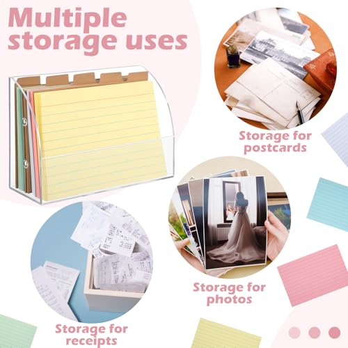 Affrolling Acrylic Index Card Box 4 x 6'' with 100 Pcs Indexcards 5 Pcs Kraft Divider Card Clear Index Holder Organizer Case for Office Business Desktop Recipe Notecard Storage Box Study Work