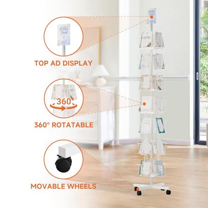 TONGMO 7-Tier Greeting Card Display Rack: 28-Pocket Rotating Countertop Stand for Postcards, Brochures, and Greeting Cards (White, 68.9”H) - color: 28 Pockets-White