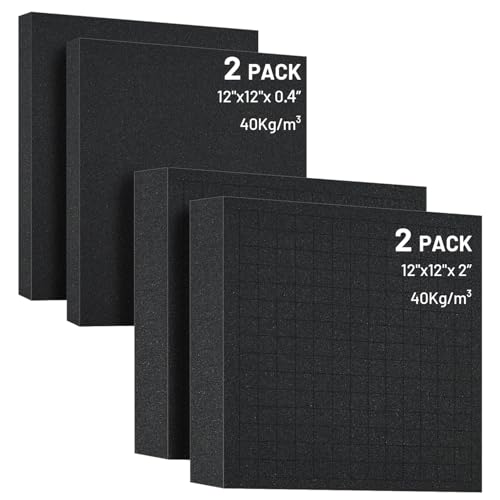Dual-Thickness Case Foam Insert Kit 4PCS (2PCS 12x12x2" + 2PCS 12x12x0.4") - Pick and Pluck Protective Layer for Tool Drawers, Game Cases & Collectible Organizers - size: 4Pcs (2Pcs 12x12x2 In + 2Pcs 12x12x0.4 In)