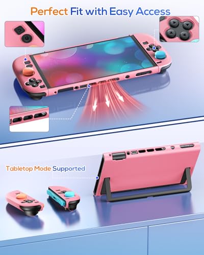 FYOUNG Protective Case for Nintendo Switch 2, Slim Hard Shell Accessories | Switch 2 Cute Case, Scratch&Shock Protection Cover with Screen Protector, 8 Thumb Grip (Solid Pink, Switch 2 7.9inch) - color: Solid Pink