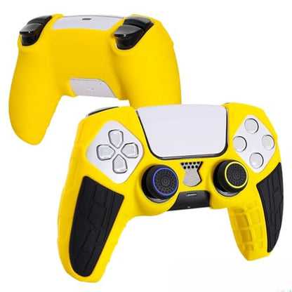 DLseego Protective Cover for PS5 Controller, Soft Silicone Ergonomic Anti-Slip Controller Case Skin with 4 PCS Thumb Stick Grip Caps - Yellow - color: Yellow