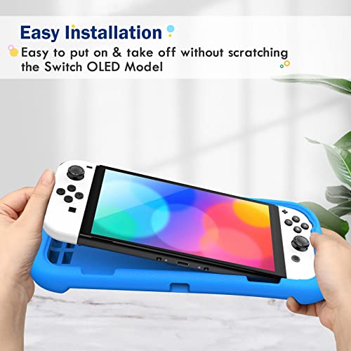 FINTIE Kid-Friendly Ultraligh Case for Nintendo Switch OLED Model (2021) | Game Card Slots, Ergonomic Grip Design, Lightweight EVA Foam, Anti-Scratch Protective Grip Case Cover, Blue - color: Blue