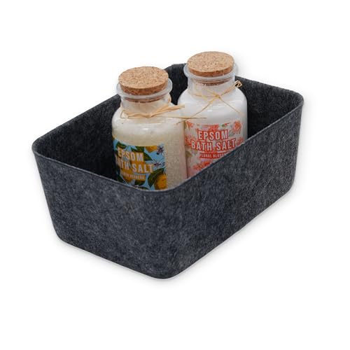 Welaxy Felt deep Storage Bins lidded Drawer Organizer Caddy for junk stuff stationery makeup jewelry closet bathroom minimalist lifestyle (Charcoal Bin, S) - color: Charcoal Bin, size: S