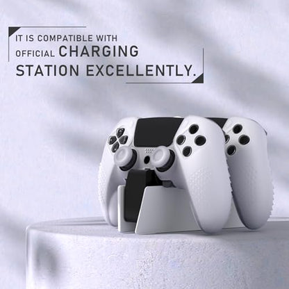 PlayVital 3D Studded Edition Anti-Slip Silicone Cover Case for ps5 Edge Controller, Soft Rubber Protector Skin for ps5 Edge Wireless Controller with 6 Thumb Grip Caps - Clear White - color: Clear White