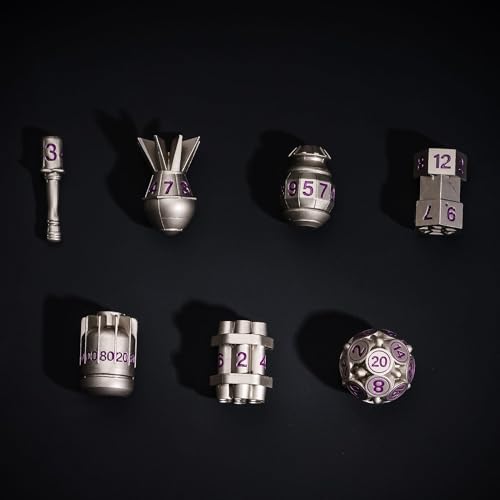 UDIXI Metal DND Dice Set 7PCS Nickel RPG Polyhedral Metal D&D Dice Set | Bomb Shape, Purple Numbers, Solid Metal, Cool Design, Leather Pouch Pakaging, for Dungeons and Dragons Role Playing Games - color: Nickel Purple