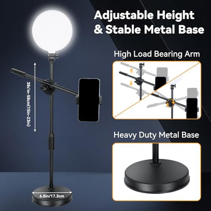 Zoom Lighting for Computer, Adjustable Desk Video Conference Lighting for Video Calls, Desk Ring Light with Stand and Phone Holder for Webcam, Home Office, Online Meetings, Live Streaming