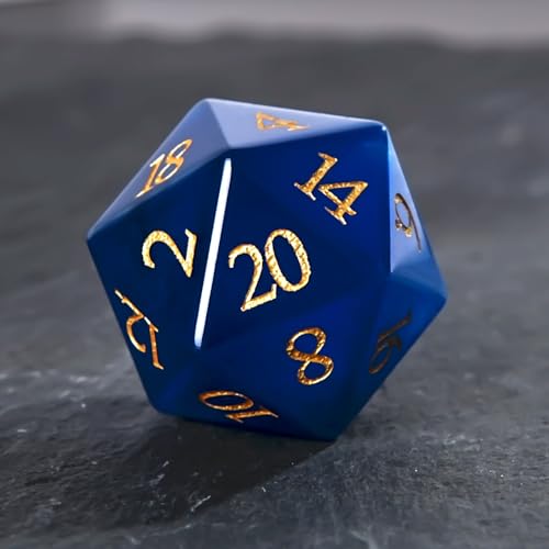1PCS Gem D20 DND Dice - 25mm 20 Sided Crystal Cat Eye D&D Dice for Dungeons and Dragons, RPG, Roleplaying Games MTG Table Games, Handmade Polyhedral Dice (Blue Cat Eye) - color: Cat Eye-blue