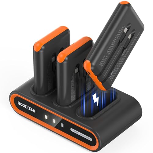 GOODaaa Portable Charger, 3-Pack 10000mAh Slim Power Bank Built in Cables, 3 Outputs 1 Inputs Family Power Hub for All Mobile Devices, Charging Station Set Includes 140 DlY Stickers, for Home,Office - color: Black