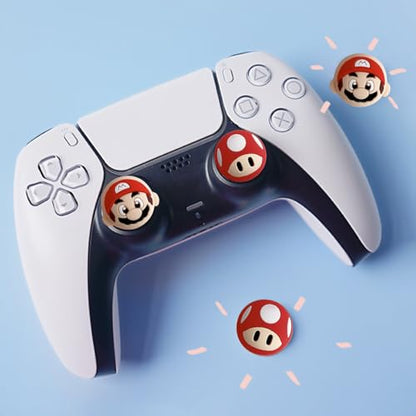 PERFECTSIGHT Cute Thumb Grip Caps for Switch 2, PlayStation 4/5, PS5, PS4, Xbox Series X/S, Xbox One, Switch PRO Controller, 4PCS Kawaii Soft Rubber 3D Analog Thumbsticks Grips Joystick Cover, Red - color: Red Mario