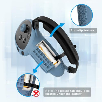 Controller Grips Cover Compatible with Meta Quest 3S/Quest 3 Accessories, Hand Strap with Battery Opening, Knuckle Straps with Widen and Thicken Sponge(Not for Charging Dock) (Fog Blue) - color: Fog Blue