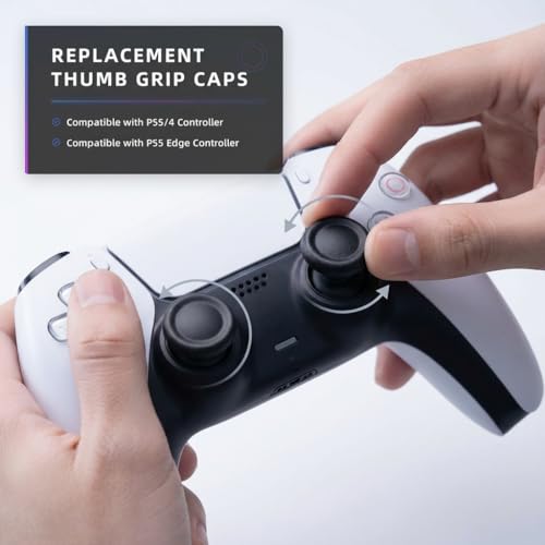 Ferkurn Replacement Thumb Grips Cap Compatible with PS5/4 Controller Edge Accessories, Anti-Slip Anti-Stickiness Anti-Scratch Joystick Caps Controller Thumbstick Grips Replacement Button, Repair Part - color: Black
