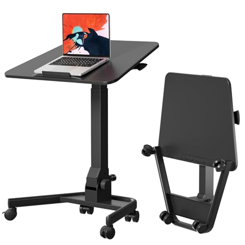 Foldable Mobile Standing Desk, Rolling Laptop Cart, Black | 29.9"-42.9" Height Adjustment, Easy to Fold, Portable Standing Desk on Wheels, Folding Desk for Compact Space - color: Black