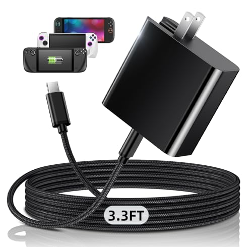 65W USB C Fast Charger for Nintendo Switch 2, Steam Deck & ROG Ally - MENEEA PD3.0 Foldable AC Adapter with 3.3FT Charging Cable, Support for TV Dock/Switch/OLED/Lite (3.3FT) - size: 3.3FT