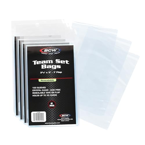 BCW Resealable Team Set Bags for Trading Cards, 400 Count | Holds up to 35 loose cards, 5 standard 35 pt toploaders, or magnetics up to 108 pt with an adhesive flap closure. - size: 400 Pack