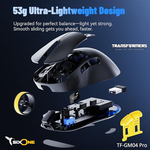 Transformers Gaming Mouse GM04 Pro, Wireless Gaming Mouse Tri-Mode Bluetooth/2.4G/Wired, 53g Ultra-Light, 24,000 DPI PAW3311 Sensor, RGB, 1000Hz, Rechargeable PC Gaming Mouse (Black) - color: Black