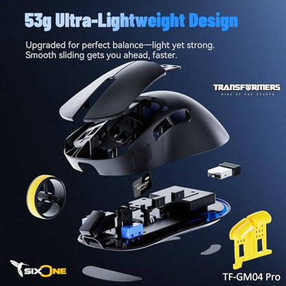 Transformers Gaming Mouse GM04 Pro, Wireless Gaming Mouse Tri-Mode Bluetooth/2.4G/Wired, 53g Ultra-Light, 24,000 DPI PAW3311 Sensor, RGB, 1000Hz, Rechargeable PC Gaming Mouse (Black) - color: Black