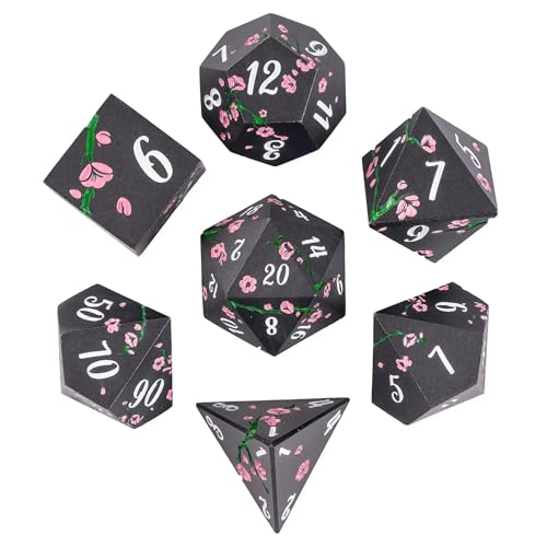 UDIXI Black Metal Dice Set D&D, 7PCS Flower Metal DND Dice Set for RPG | Pink Flower, Metal Case Packaging, Heavy Metal Dice, D&D Gift, for Dungeons and Dragons Role Playing Games Tabletop Games - color: Black-white