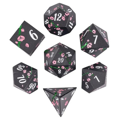 UDIXI Black Metal Dice Set D&D, 7PCS Flower Metal DND Dice Set for RPG | Pink Flower, Metal Case Packaging, Heavy Metal Dice, D&D Gift, for Dungeons and Dragons Role Playing Games Tabletop Games - color: Black-white