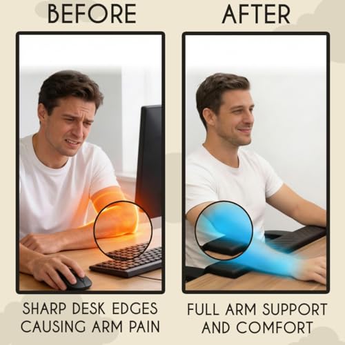 Extra Long Desk Arm Rest 28 Inch | Full Arm Memory Foam Support for Wrist Elbow & Forearm | No Slip Desk Edge Pad for Typing Work & Gaming | ArmCloud