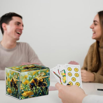 for MTG Commander Deck Box,Card Deck Box for Trading Yugioh MTG,Fits 100 Double Sleeved Cards,PU Leather Strong Magnet Case for Magic Commander TCG CCG,Cute Bee Grass - color: Cute Bee Grass