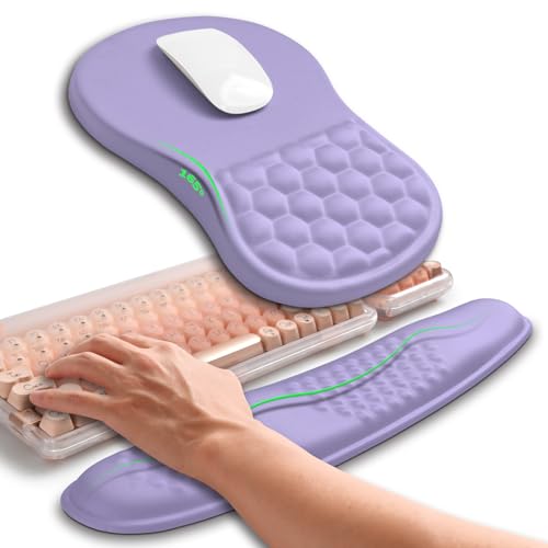Hokafenle 2in1 Combination, Wave Keyboard Wrist Rest and Ergonomic Curvature Mouse Pad Wrist Support for Relieve Wrist Pain, Filled with Soft Cushion Memory Foam, Purplish Blue - color: Purplish Blue