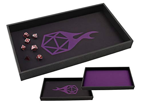 Forged Dice Co. Dice Tray 14" - Double Sided and Removable Neoprene Rolling Dice Mat - for Any Dice or Board Game, Tabletop RPGs Like D&D Pathfinder Roleplaying Game Black Tray w/Purple D20 Icon Mat - color: Black Tray W/ Purple/Black D20 Icon Mat