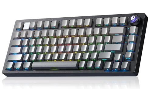 LEOBOGxAula HI75C Pro Mechanical Keyboard,Aluminum Gaming Keyboard | Tri-Modes Bluetooth/USB-C/Wireless,Programmable Hot Swappable 80 PBT Keycaps,RGB Backlit,Pre-lubed Reaper Switches - color: Grey