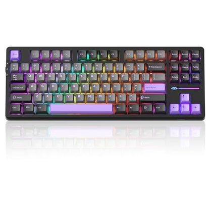 MageGee LIGHT87 Wireless Creamy Keyboard, Gasket Structure Hot Swappable Mechanical Keyboards, 2.4G/USB-C/BT5.0 RGB Backlit Gaming Keyboard for Win/Mac/PC, 4000mAh Battery, PBT Keycaps, Purple - color: Black Purple/Blue Whale Switch