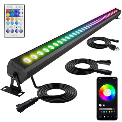 40-Inch Linkable LED Wall Washer Light Bar – Smart RGBCW Color Changing LED, Bluetooth & RF Remote Control, 2700K–6500K Tunable White, 16M Colors, 1–100% Dimmable, IP65 Waterproof - color: Linkable Smart RGB+Tunable White(2700-6500K)