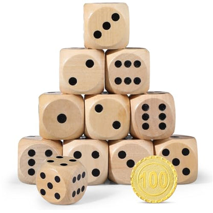 Poen 10 Pcs Wooden Dice Set 30mm 1.18 Inches D6 Large Jumbo 6 Sided Game Dice Bulk with Numbers 1-6 Round for Table Board Games Party Favors (Natural Wood) - color: Natural Wood