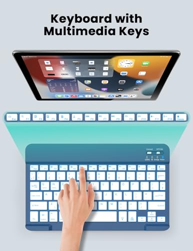LAMA 7 Colors Backlit Bluetooth Keyboard and Mouse Combo for iPad Pro/Air/Mini, Ultra-Slim Rechargeable Wireless Keyboard and Mouse for iPhone 15/14/13 Pro/Samsung/PC/Laptop/iOS/Windows/Android,DBL - color: Dark Blue