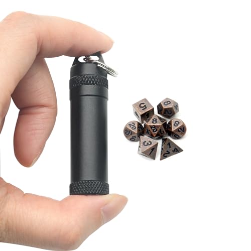 PJOY Mini Dice Set Portable Tiny Keychain DND Dice with D&D Dice Case 7PCS Antique Copper Small Metal Dice Set for Role Playing Dice Games Compatible with Dungeons and Dragons Gifts - color: Copper