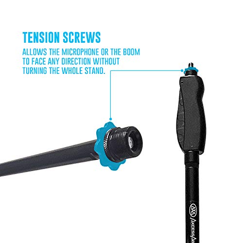 AxcessAbles MS-201RB One Hand Microphone Stand with Weighted Heavy Round Base and Quick Grip Height Adjustment - Telescoping Mic Boom Arm Included. Tall Microphone Stand for Singing 2-Pack