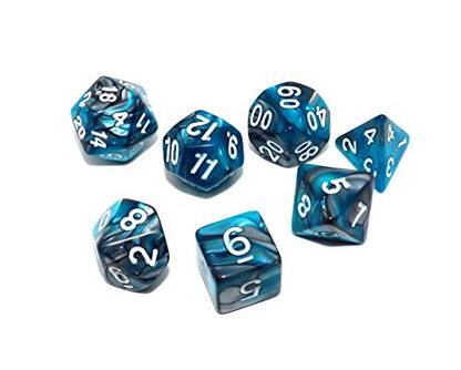 7Pcs DND Dice Set RPG Polyhedral Dice for Dungeon and Dragons MTG D&D D20 D12 D10 D8 D6 D4 (Lake Blue & Silver) - color: Lake Blue & Silver Dice