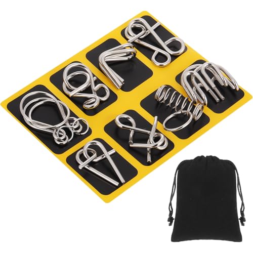Metal Wire Puzzle Set of 8 with Pouch, Brain Teaser Puzzles IQ Test Ring Disentanglement Unlock Interlock Game Trick Metal for Party Favor Challenge(A Style) - style: A Style