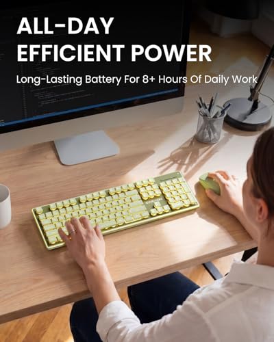 Wireless Keyboard and Mouse Combo with White Backlit Pudding Keycaps, Bluetooth & 2.4G, 2000mAh Rechargeable, Full Size, Metal Panel Quiet Computer Keyboard Set for Windows PC Desktop - Green - color: Upgraded Version - Green