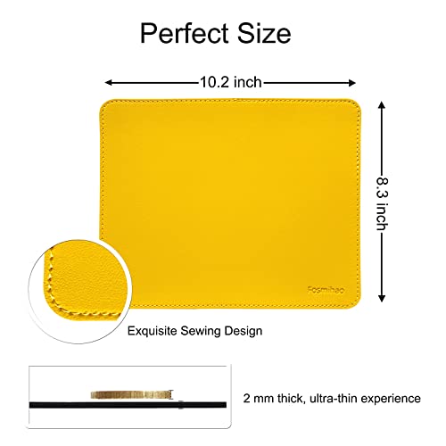 Leather Mouse Pad - Wood Mouse Pad, Double Side Mouse Pad with Stitched Edge, Waterproof Ultra Thin Mouse Pad for Computers, Laptop, Office & Home, 10.2 x 8.3 Inch, 1 Pack (Yellow) - color: Yellow