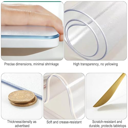 Frosted PVC Soft Glass Desk Pad Protector - Thick Heat Resistant Table Cover, Anti-Scratch Waterproof Rectangular Mat for Office, Durable Tablecloth for Home & Workspace, Satin Finish Version, 1 cm