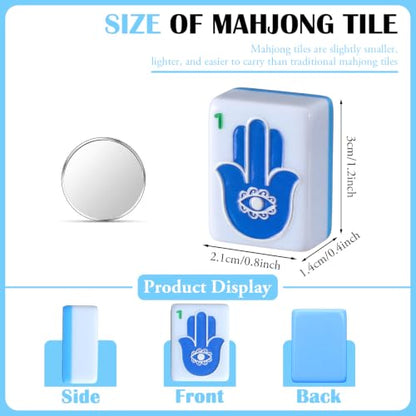 160 Pcs American Mahjong Tiles Set Blue, Mini 1.2 Inch Mahjong Tiles with Rosh Hashanah Themed Protable Mah Jong Game Set for Jewish New Year Holiday Family Gathering Hanukkah Gift - style: Jewish