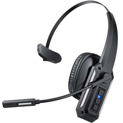 Trucker Bluetooth Headset with Mic, Wireless Headset for Work with Mute Button, 60H Battery, Over Ear Bluetooth Headset for Truck Driver, Office, Laptop, Cell Phone, Black