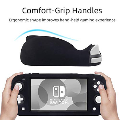 Silicone Protective Case for Nintendo Switch Lite, Soft Grip Case Cover with Comfort Ergonomic Handles for Nintendo Switch Lite 2019 [Self Stand][4 Thumb Stick Caps] (Black) - color: 실리콘-블랙