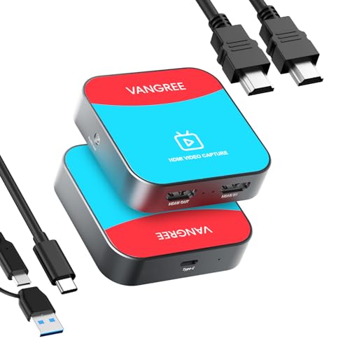 Capture Card for Nintendo Switch, 4K HDMI Capture, USB C 3.0 1080P 60FPS | Audio Video Recorder, low latency, streaming accessories, USB capture card for streaming/gaming, for PS5/Xbox/OBS/Camera/PC - color: Red